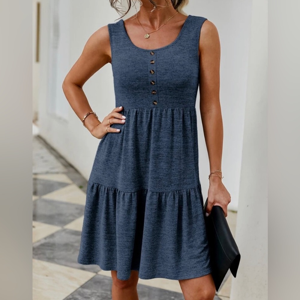 Blue Ruffle Hem Dress - Picture 3 of 9